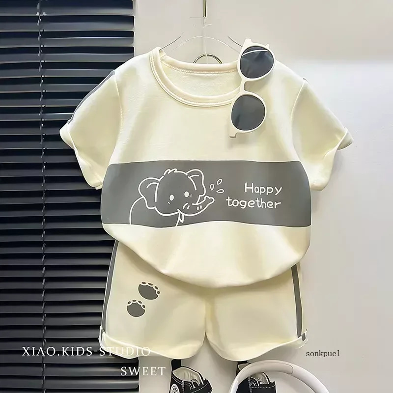 2Pcs Cartoon Bear Children Short Sleeve Shorts Sets Summer Kids Clothes Boy Girl Baby Thin Cotton Tee Tracksuits Fashion Outfits 250725