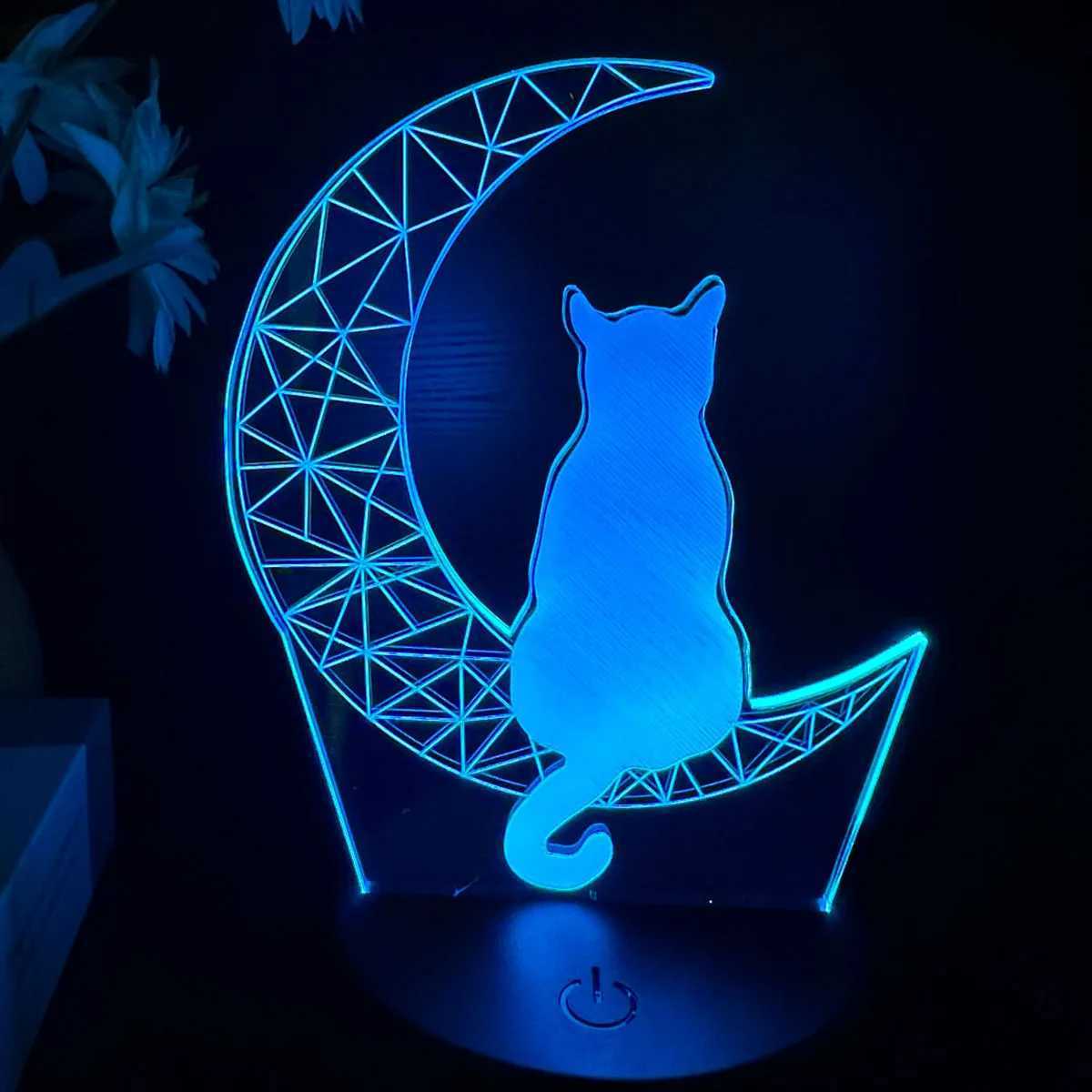 1pc Moon Cat 3D Night Light 3D Optical Illusion Lamp With Touch 7-Color Changing Ambient Light For Bedroom XJ250725