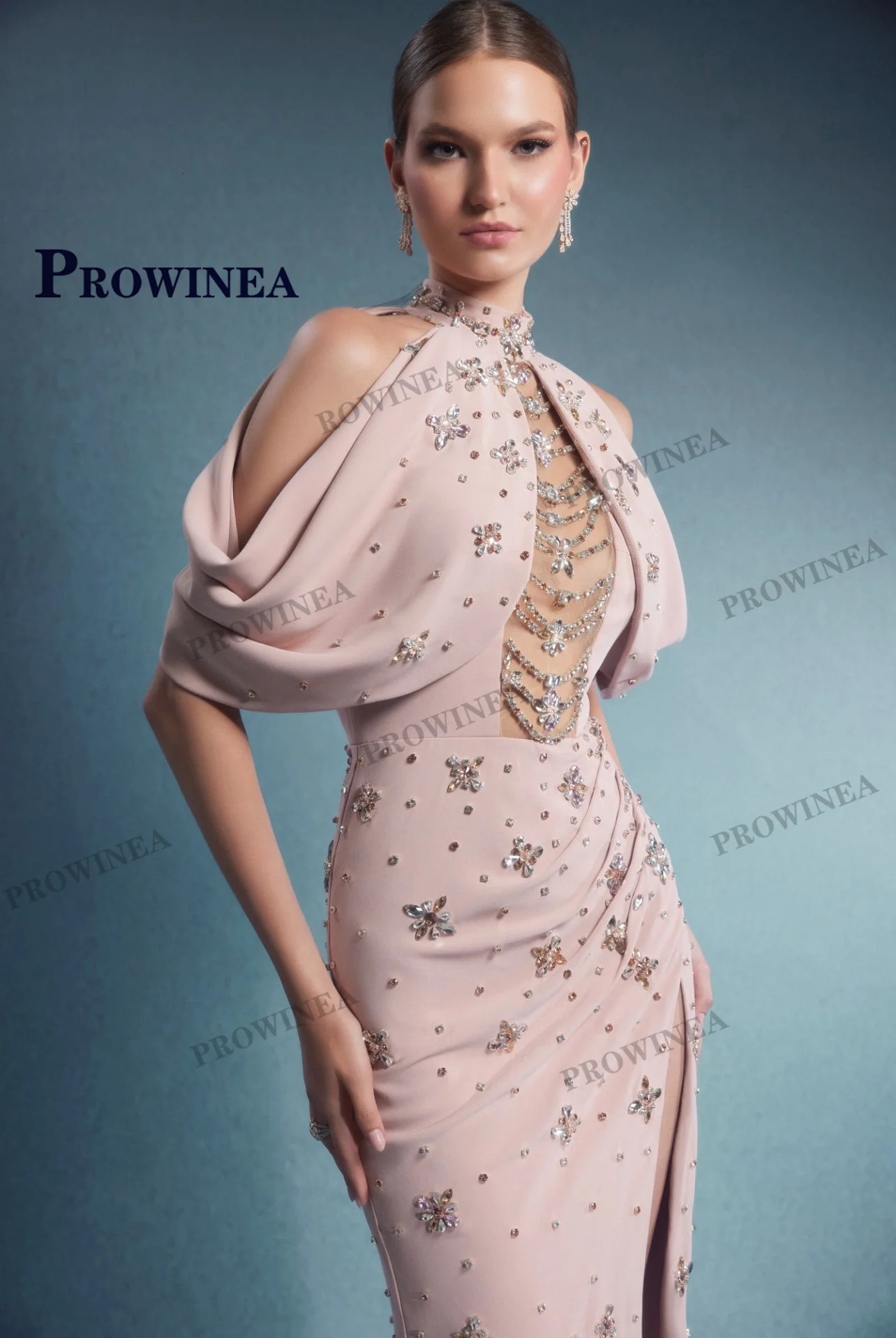 PROWINEA Exquisite Halter Celebrity Dress for Women High Slit Backless Off the Shoulder Mermaid Beadings Party Gown Customized 250725