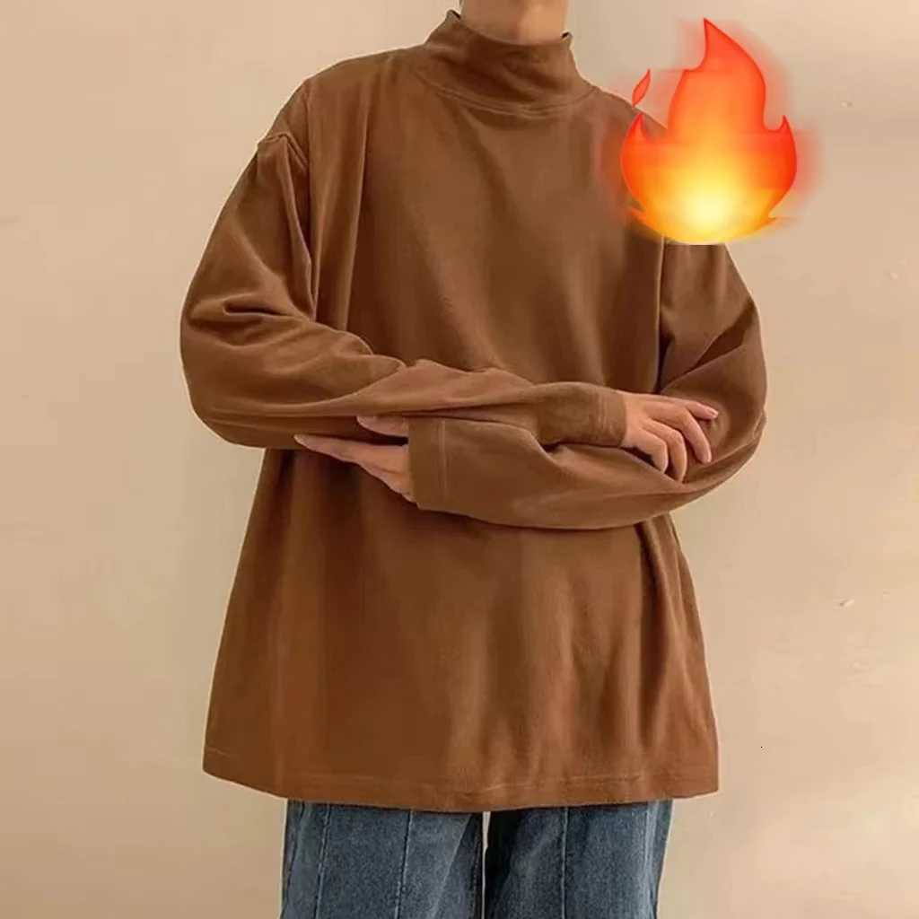 Yasuk Autumn Winter Fashion Man Solid Casual TShirts TurtleneCK Mens Loose Slim Bottom Double Faced Velvet Sweater Cool Z250725