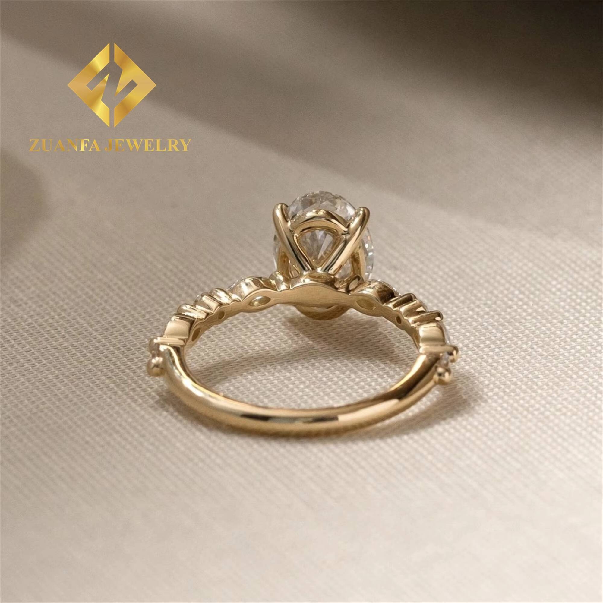 Luxury 14k Yellow Gold Boutique Bridal Wedding Jewelry Flawless Oval +Marquise Moissanite Diamond Engagement Wedding Band Ring
