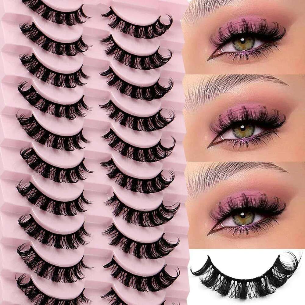 10 Pairs Strip D Curl Natural Look Fluffy Volume Wispy Russian Lashes 3D Effect Fake Eyelashes X250725