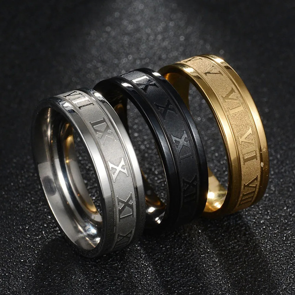 Seakissky Classic Fashion Stainless Steel Roman Digital Men Women Ring Cool Punk High Quality Waterproof Jewelry for Party Gifts 250716