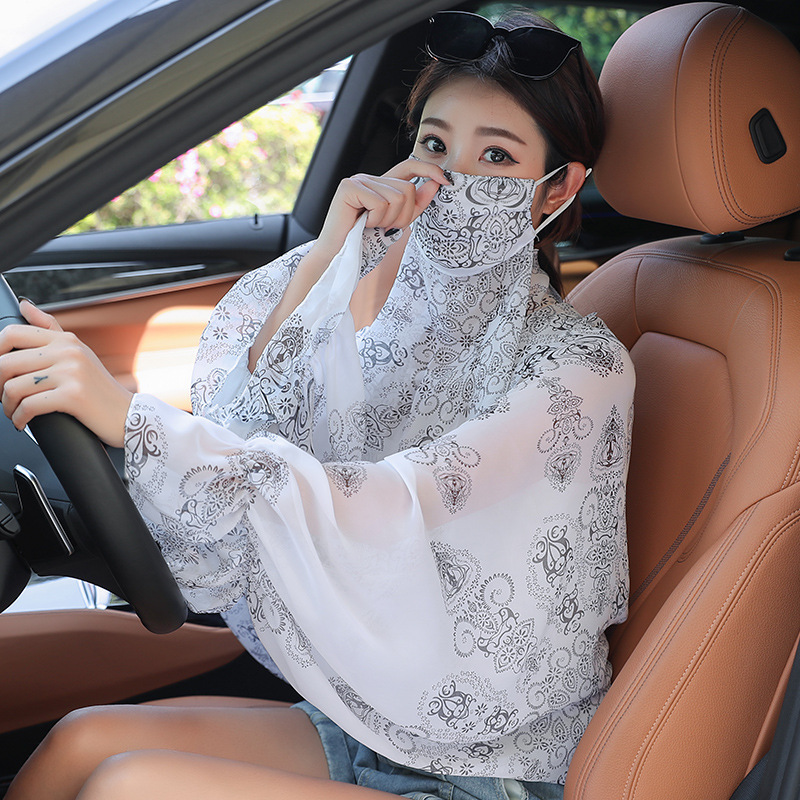 K1481 Shawl summer sun protection veil UV ice silk chiffon cycling stomach protection shawl Korean suit driving girls