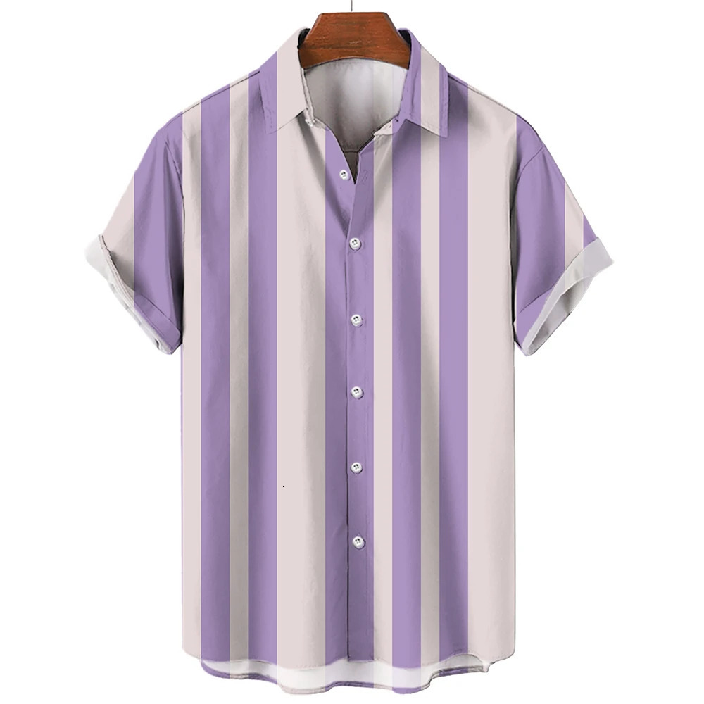 Summer Mens Shirts Striped Hawaiian Button Short Sleeve Plaid Red Top Beach Wear Black and White Shirt Clothing 250725