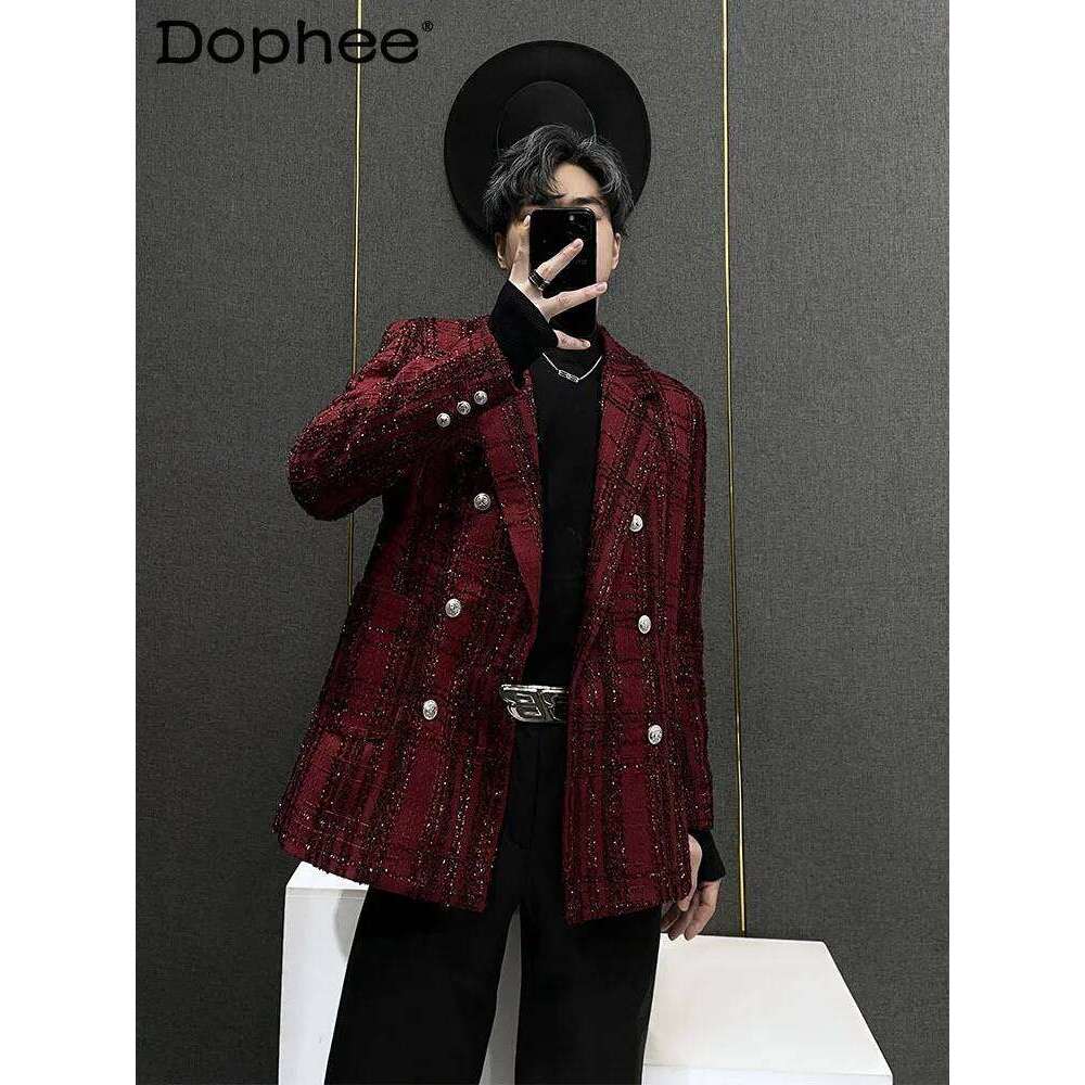 Fashion High-End Sequined Suit Jacket Fall Winter Trendy Male Handsome Fried Street Loose Long Sleeve Men's Blazers