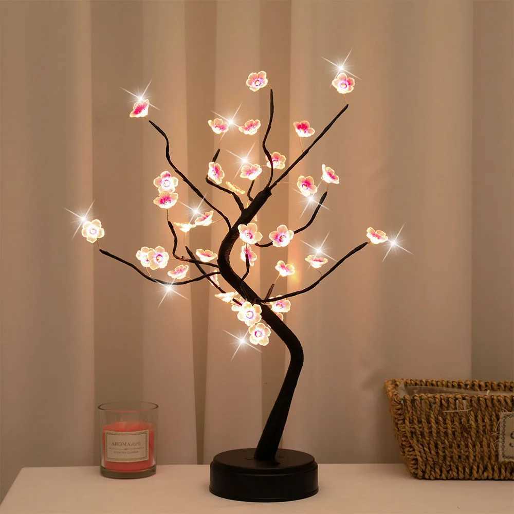 Table Tree Night Light USB/Battery Powered Touch Switch Artificial Bonsai Cherry Blossom Desktop Tree LED Lamp Light Decoration XJ250725