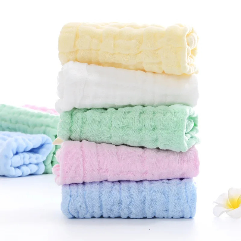 5pcs 100% Cotton Gauze Baby Towels 3030cm Square Soft Solid Color born Infant Face Wash Hand Bathing Towel Bibs Handkerchief 250725