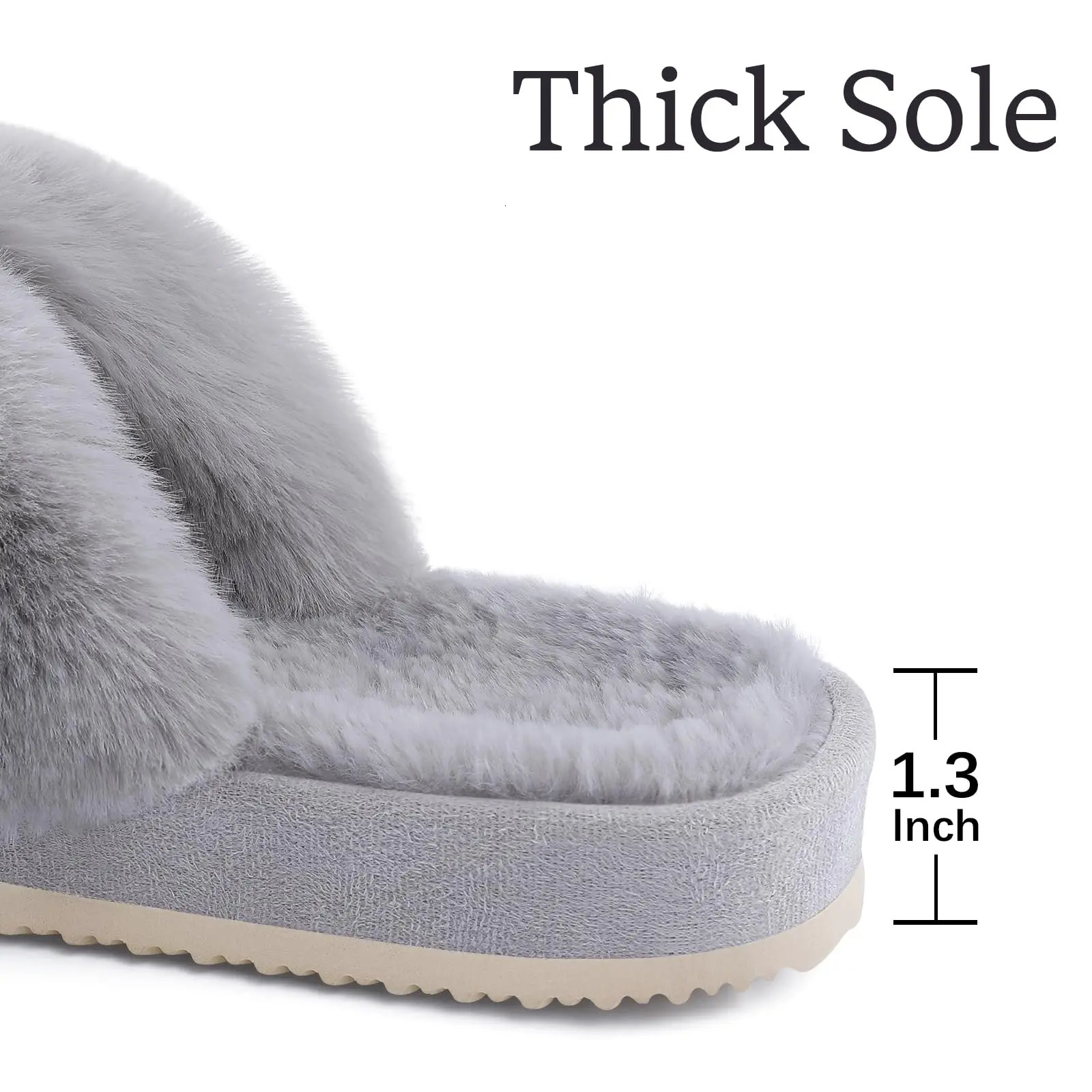 Comwarm Fashion Furry House Slippers Women Fluffy Fur Flip Flops Bedroom Fuzzy Flats Slippers Thick Sole Cross Band Indoor Shoes 250724