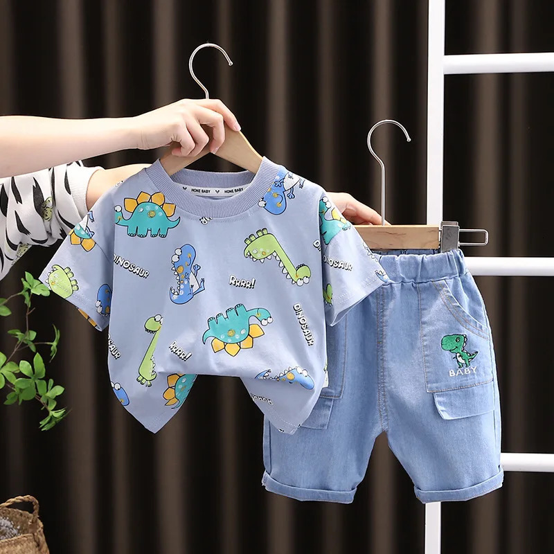 Summer Baby Clothes Suit Children Boys Girls Cartoon Dinosaur TShirt Shorts 2PcsSet Toddler Casual Clothing Kids Tracksuits 250725