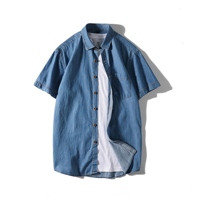 Mens Shirts Summer Fashion Business Trend Cotton Denim Shortsleeved Shirt with All Solid Color Casual Thin 250725