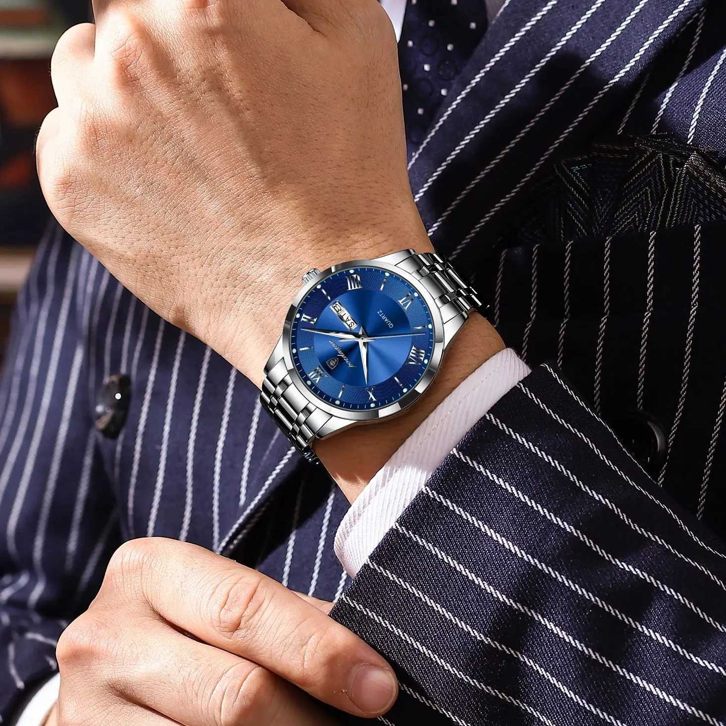 POEDAGAR Luxury Casual Watch For Man Date Week Waterproof Luminous Stainless Steel Men Watch Sport Quartz Mens Watches M+Box X250726