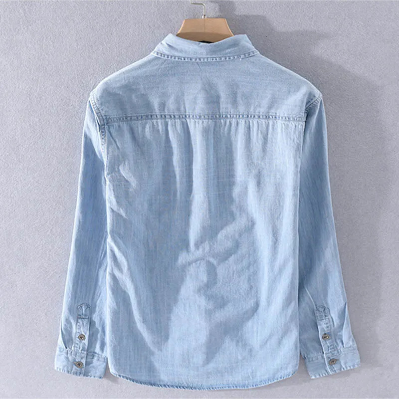 Denim shirt mens thin spring long sleeved inch clothes casual outerwear 250725