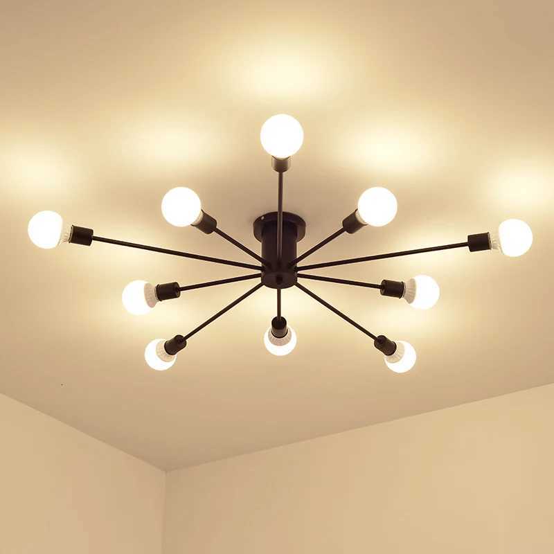 Retro Iron Chandelier Black/White 6/8/10 Sockets Lighting Vintage Spider Chandelier Modern Ceiling Lamp Light Fixture Lighting XJ250725