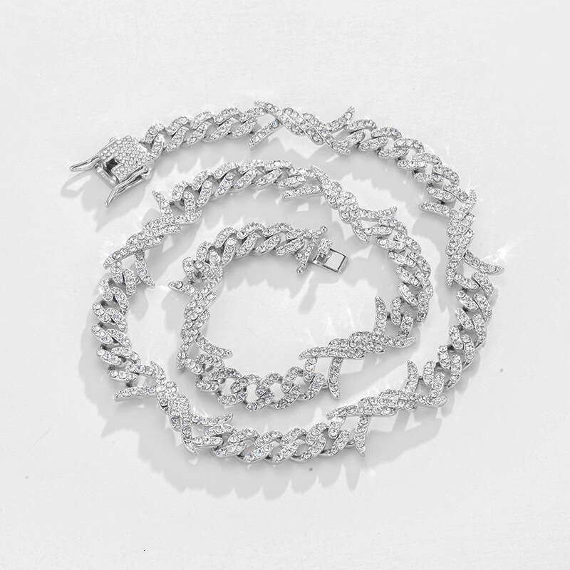 Thorn Spiked Flame with Dia Hip-Hop Trendy Men's Cuban Chain Necklace