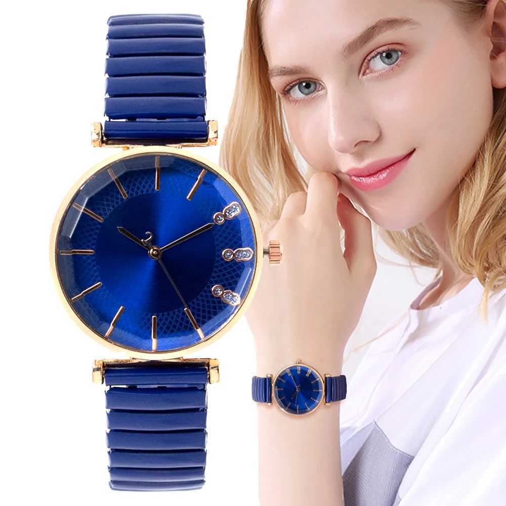 Luxury Treasure Blue Simple Crystal Ladies Quartz Watch Casual Stainless Steel Stretch Strap Fashion Wen Dress Clock Watches X250726