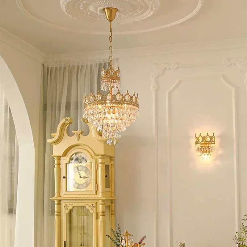 Modern Luxury Chandelier LED Crystal Vintage French Pendant Lamps for Living Dining Table Room Golden Crown Lighting Home DecorXJ250725