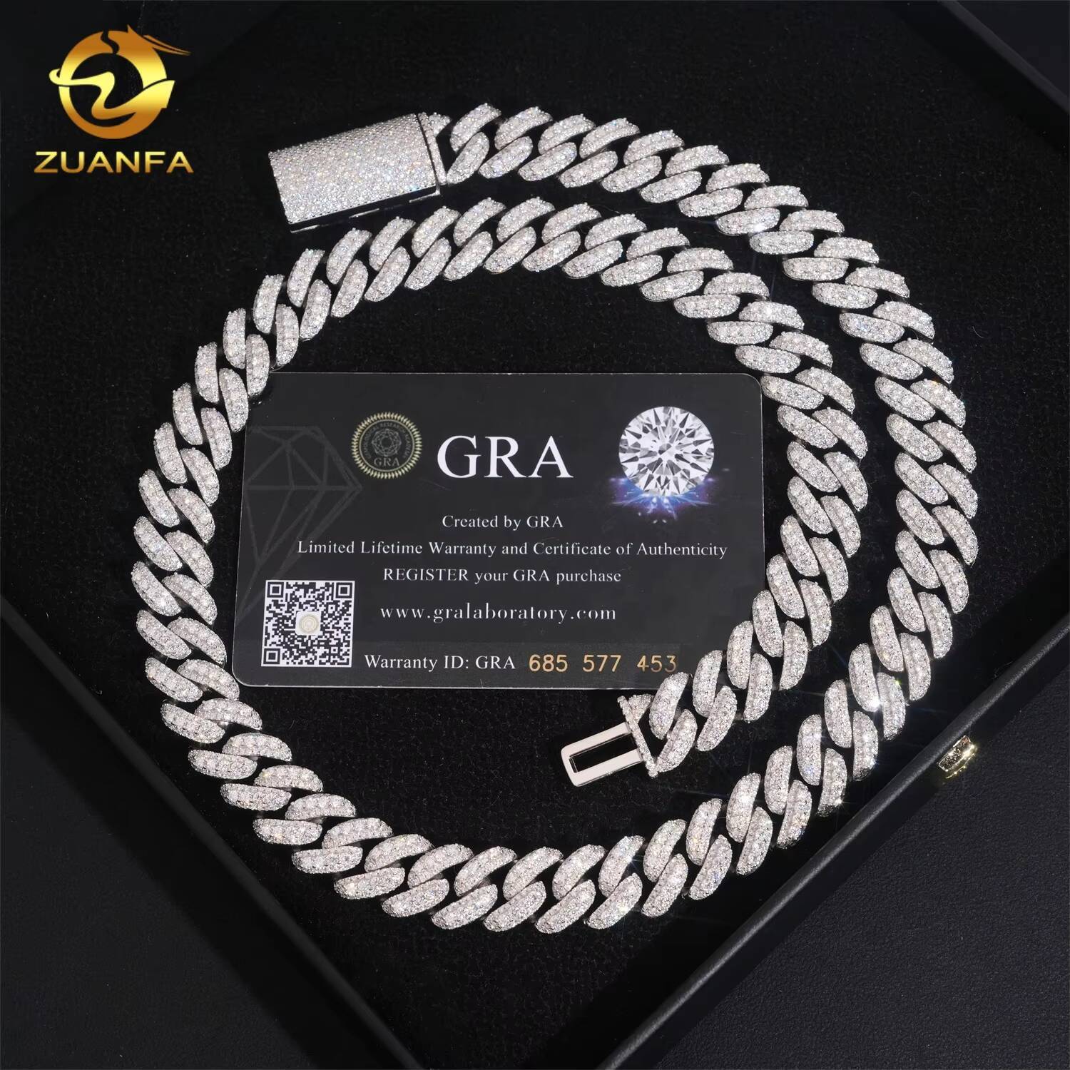 Hip Hop Jewelry 925 Silver Iced Out GRA Certificate VVS Diamond 13mm Moissanite Cuban Link Chain