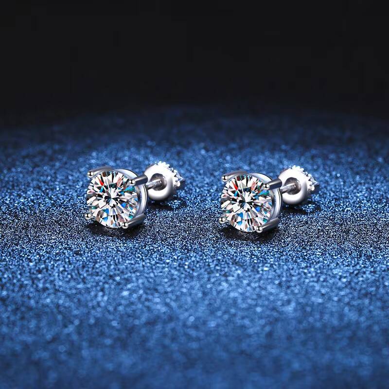 Classic 4 Prong Stud Earrings White Gold 925 Sterling Silver Moissanite Ear Stud 5mm 6.5mm 7.5mm 8mm for Men