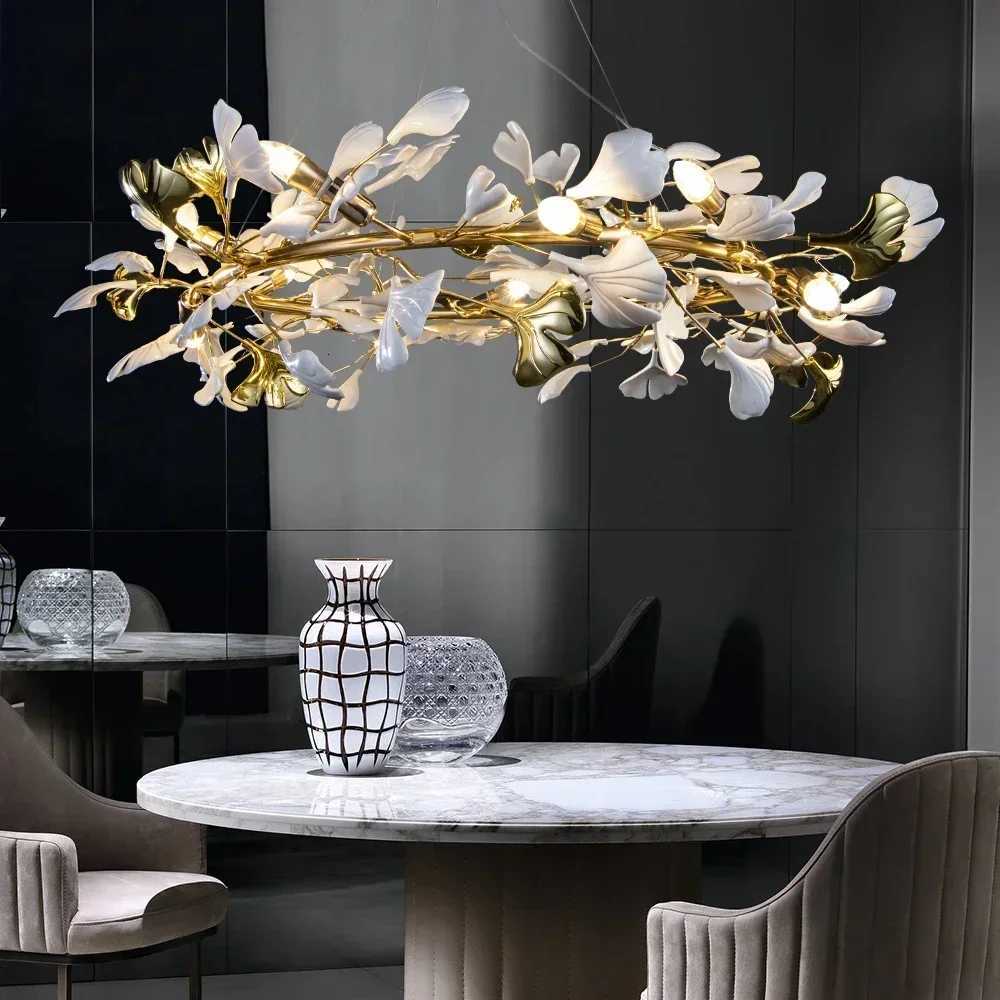 Art Pad Ginkgo Leaf Chandeliers Ceiling Kitchen Chandelier for Dining Living Room Decorations Suspension Light Home and KitchenXJ250725