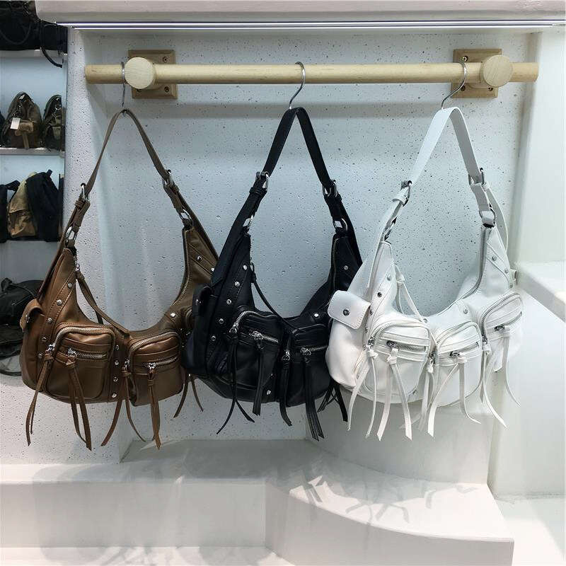 Designer bag This Season Fashion Y2K Hot Girl Motorcycle Style Multi-Pocket Commuter Versatile Single Shoulder Underarm Tote Bag