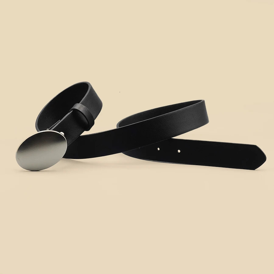 Oval Smooth Metal Buckle Belt Black Casual Minimalist Belt Classic Decorative Belt 250723