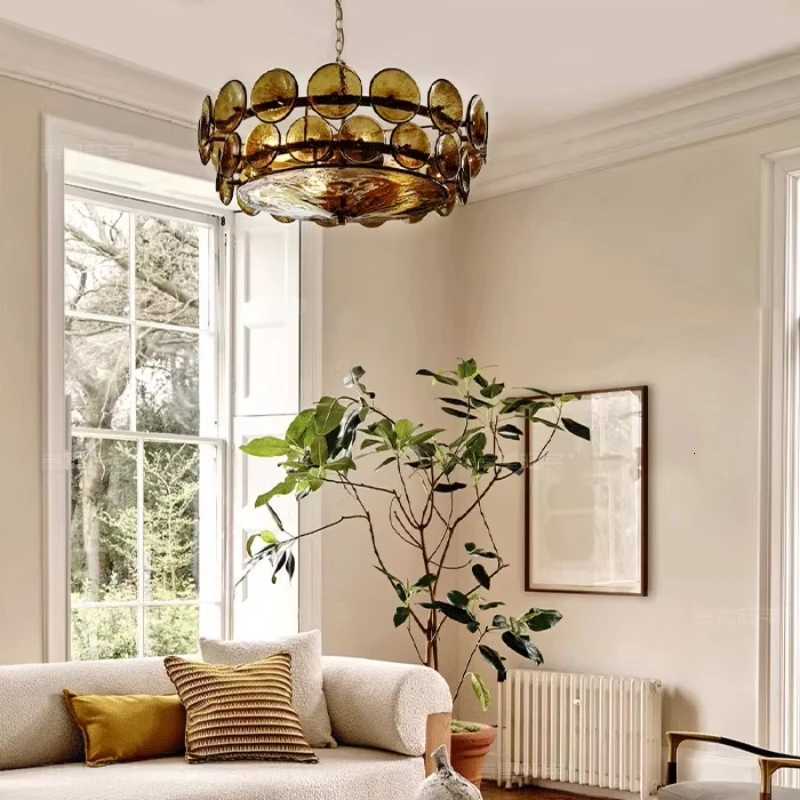 French Retro Restaurant Chandelier LED Colored Glass Pendant Light Dining Bedroom Medieval Living Room Hanging Lighting FixturesXJ250725