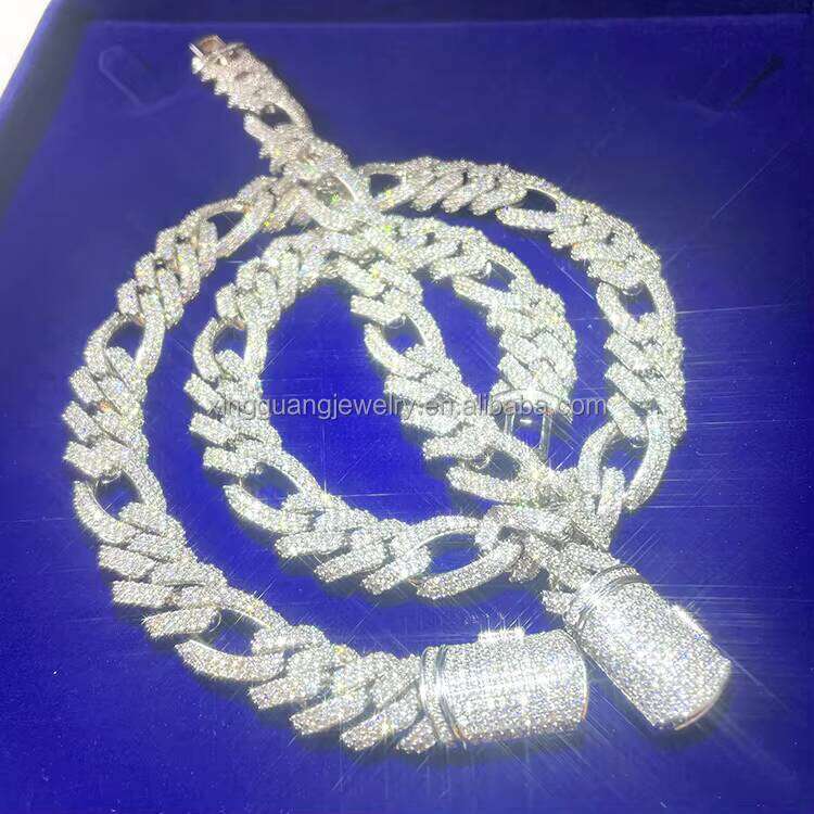 Custom Bling Moissanite Sterling Sier Chain with Ice Dia Cuban Link 13mm 2rows Gold Plated Hip Hop Necklace