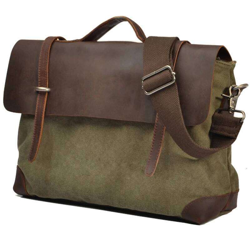 Vintage Military Canvas Messenger Shoulder Men tote Handbag Leather Briefcase Crossbody Bag Sling