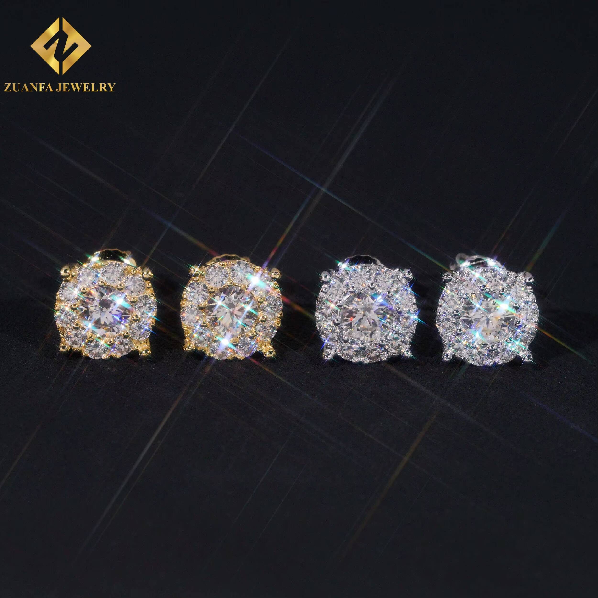 Ready to Ship Jewelry Wholesale Big Stone Ear Studs 925 Sterling Silver VVS Moissanite 8.8mm Hip Hop Earring Jewelry Unisex