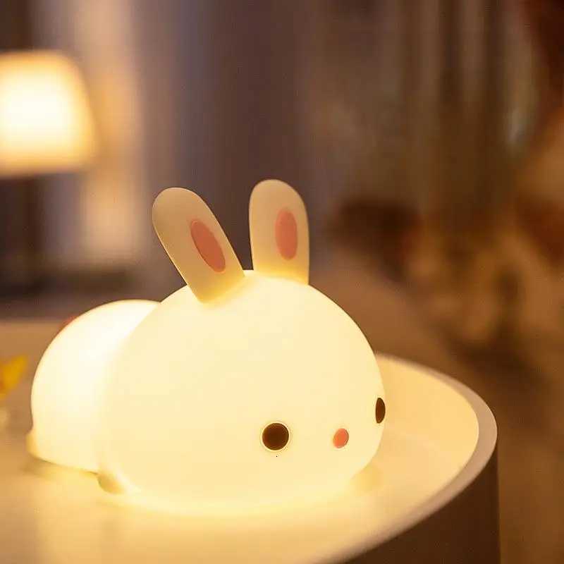 Rabbit Night Light Touch Sensor RGB LED Colorful USB Rechargeable Silicone Bunny Lamp for Childrens Toy Christmas Holiday Gift XJ250725