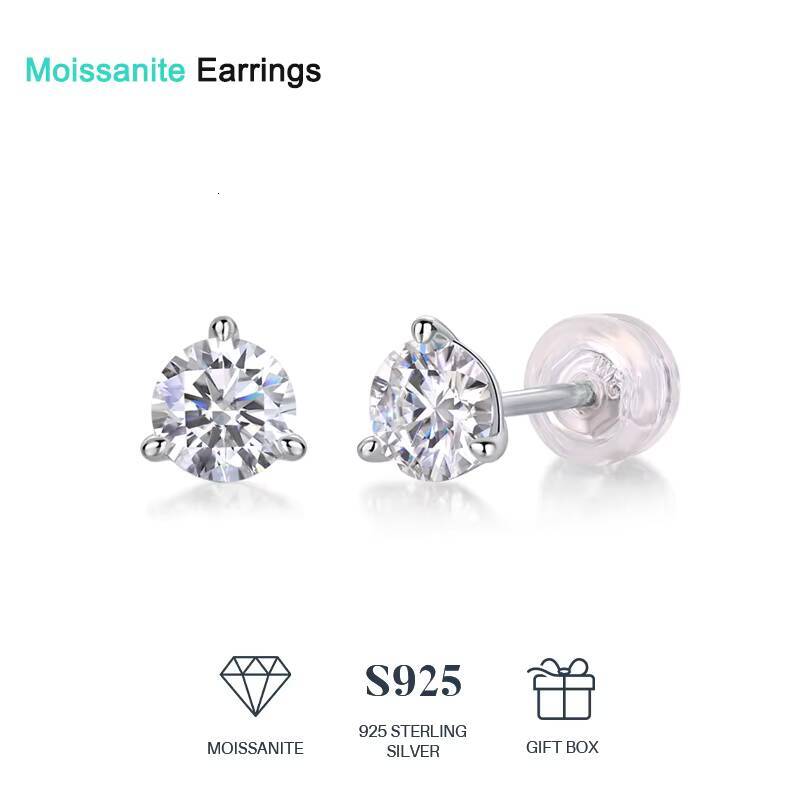 Wholesale Solid 925 Silver Moissanite Earrings 1ct 2ct 3ct GRA Certified VV1 D Color Earring Moissanite Jewelry Stud Earrings