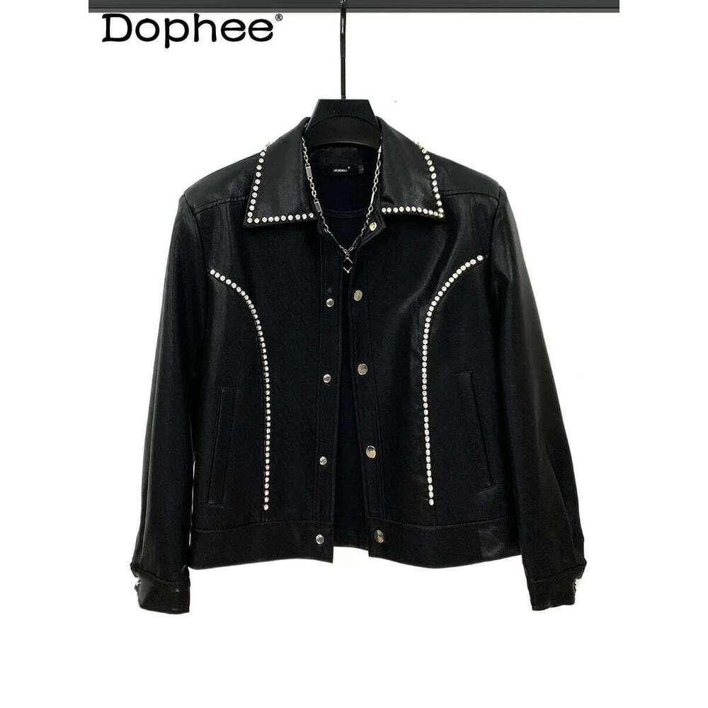 2024 Autumn New Male Coats Dia Design Long Sleeve Black Jackets Men's Trendy Handsome Shoulder Padded Pocket Short Jacket