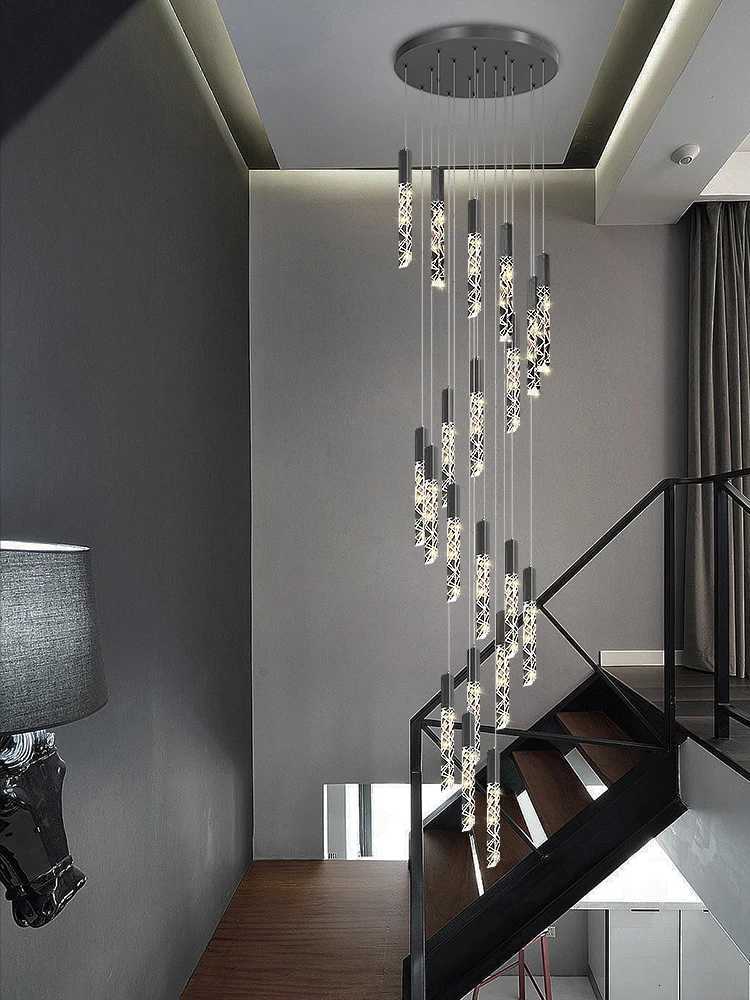 Crystal Staircase Pendant Lamp Modern Gold Lighting Fixture Ceiling Hanging Pendant Light Chandelier Indoor Villa Loft Stair ChandelierXJ250725