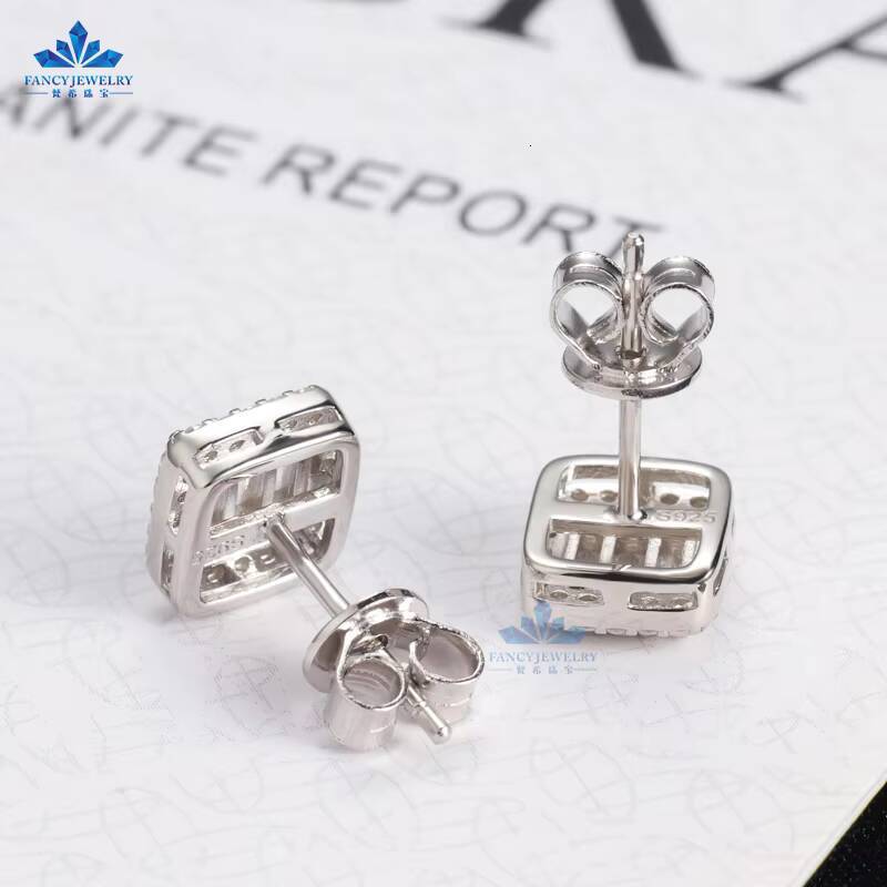 Pass Diamond Tester Moissanite Earrings Iced Out 925 Sterling Silver baguette Earring