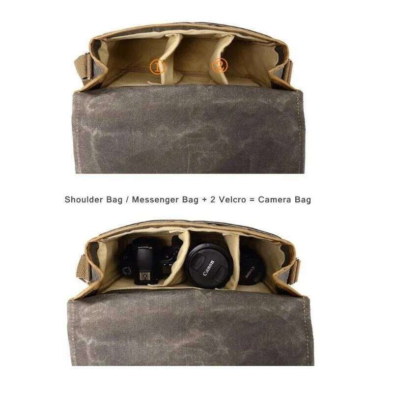 OLOEY Men Vintage Oil Waxed Shoulder Shockproof DSLR Camera Bag Waterproof Canvas messenger casual Crossbody Bags for men