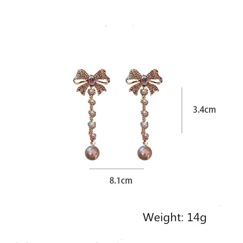 Bowknot Dangle Earrings for Women Long Tassel Pearl Weddings Party Jewelry 250715