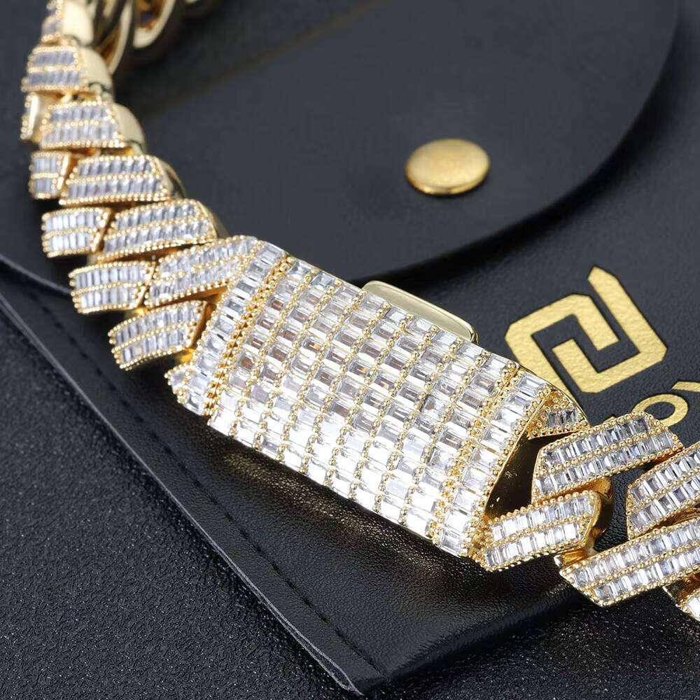 NUOYA Fine Jewelry 20mm Sterling Sier Chunky Cuban Link Chain Pass Dia Test Baguette VVS Moissanite Necklace Women