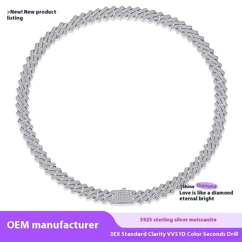 Hip Hop Mens Jewelry 925 Solid Silver Moissanite Diamond Clasp 18K Gold-Plated Rope Chain Cuban Link Necklace Moissanite Chain