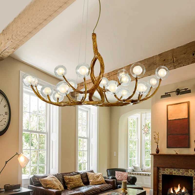 Tree Branch Chandelier Lustre Salon Design Antique Vintage Lamp Glass Lampshade Resin Lamp for Living Room Dining Table LightXJ250725