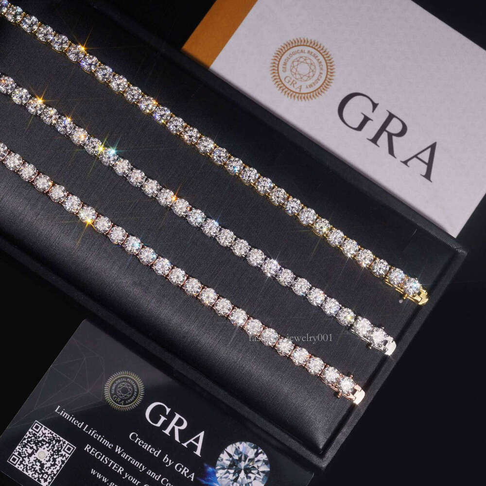 Passed Test 5mm 18-24inch Yellow White Rose Gold Plated Sterling Sier VVS D Color Moissanite Tennis Chain Necklace Bracelet Links For Women/Men