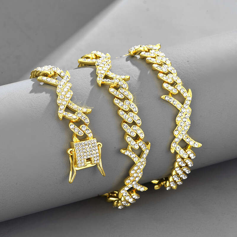 Thorn Spiked Flame with Dia Hip-Hop Trendy Men's Cuban Chain Necklace