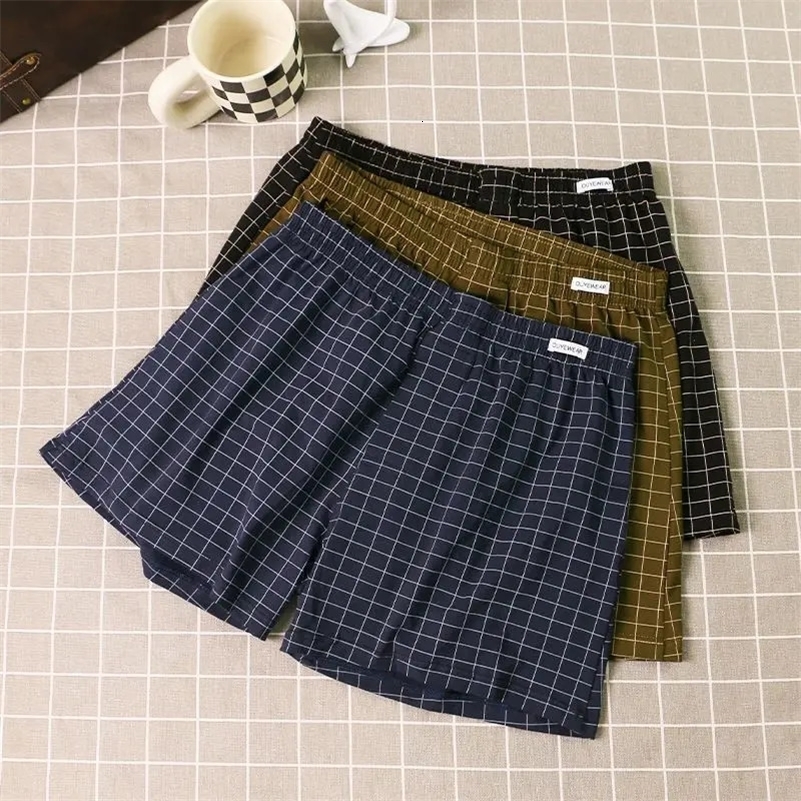 4Pcs Mens Underwear Boxers Shorts Casual Cotton Sleep Underpants Homewear Men Panties Striped Plaid Loose Comfortable 250725