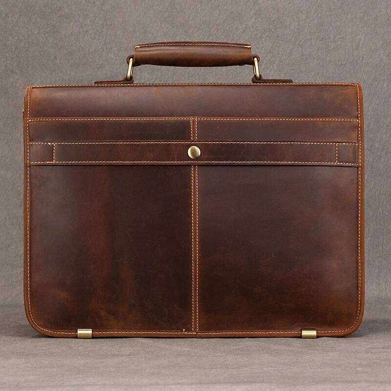 OLOEY Top Grade Thick Genuine Men 15" Laptop Cow Leather Business Bag Tote Man Briefcase With Shoulder Strap