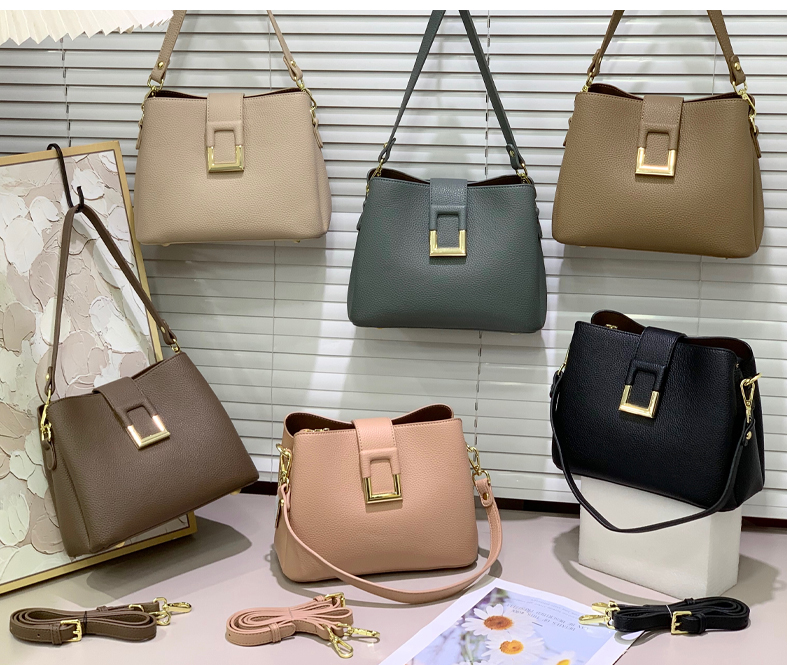 A high-end women's crossbody bag with soft leather, a large-capacity commuter bucket single-shoulder bag for women