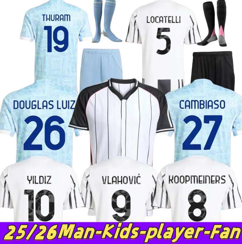 25 26 Soccer Jerseys VLAHOVIC Yildiz McKENNIE BREMER Douglas Luiz Maglia 2025 2026 Thuram Kalulu Gatti football shirts Juventusfans player Kits Mens juve Kids