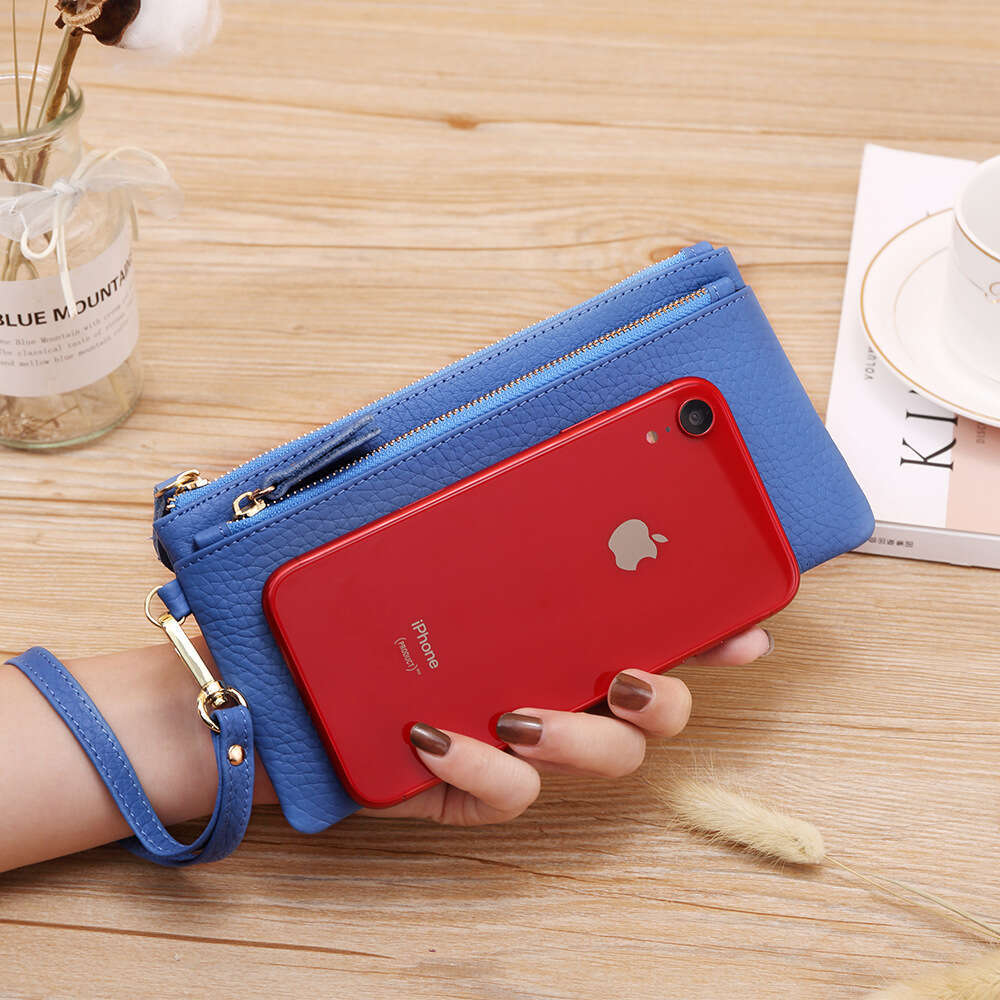 New Korean Style Long Wallet Top Layer Cowhide Large Capacity Zipper Clutch for Women B5 B5