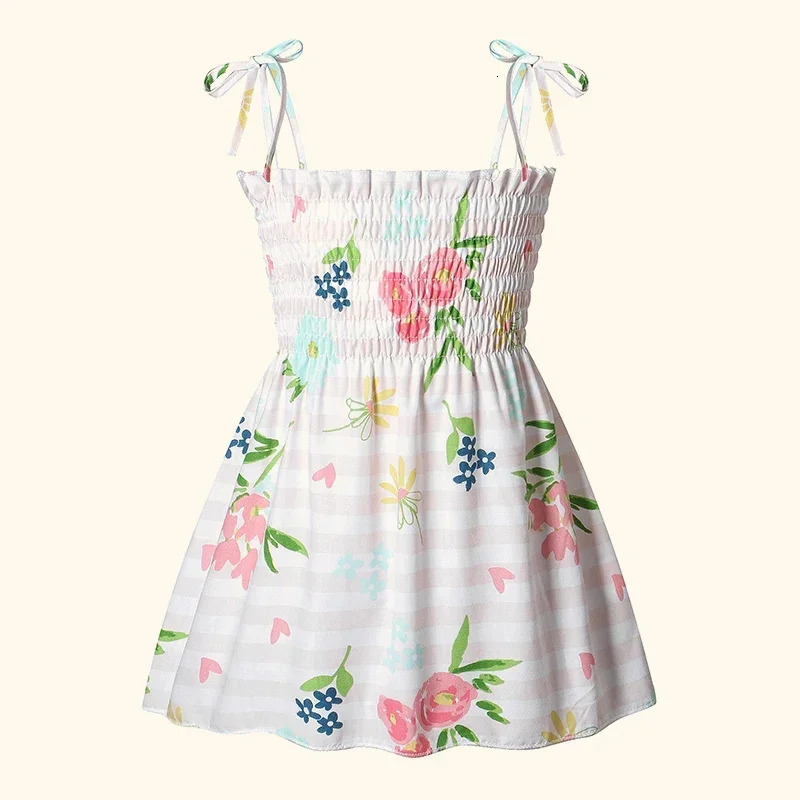 Children Girl Dress Summer Elegant Sling Princess Dresses Flower Print Kids Beach Sundress Casual Cotton Baby Clothing 250725
