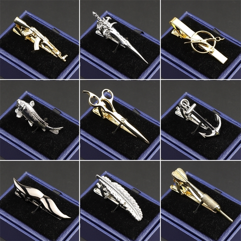 Chrome Stainless Tie Clips For Business Men Scissors Sword Gun Car Shape Metal Highend Laser Engraving Bar Clasp Pin Gifts 250715