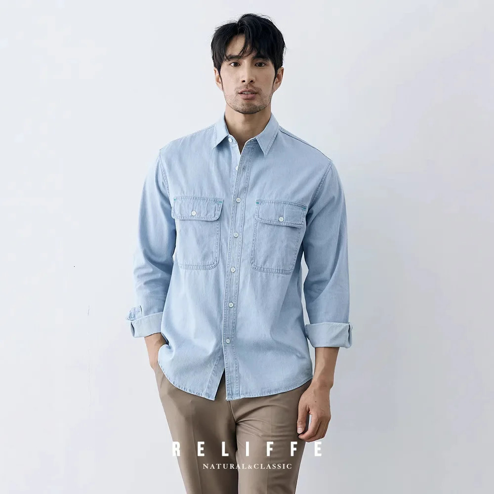 Casual Denim Shirt Mens Outerwear Long Sleeve Autumn Winter Fashion Versatile Korean Style Male Top Quality Sensation 250725